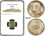 ZA99, Bulgaria, Ferdinand I, 50 Stotinki 1913, Silver, NGC MS63