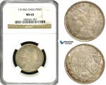 ZB02, Chile, 1 Peso 1915-SO, Santiago, Silver, NGC MS65