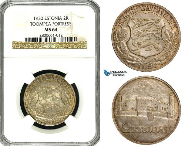 ZB09, Estonia (Toompea Fortress) 2 Krooni 1930, Silver, NGC MS64