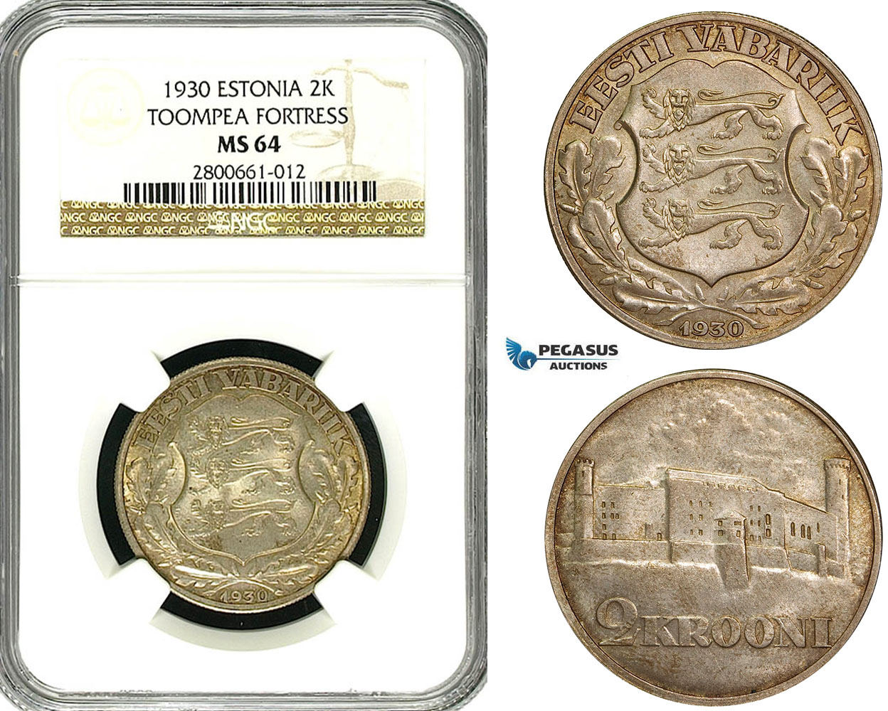 ZB09, Estonia (Toompea Fortress) 2 Krooni 1930, Silver, NGC MS64