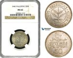 ZB11, Palestine, 50 Mils 1940, Silver, NGC MS62