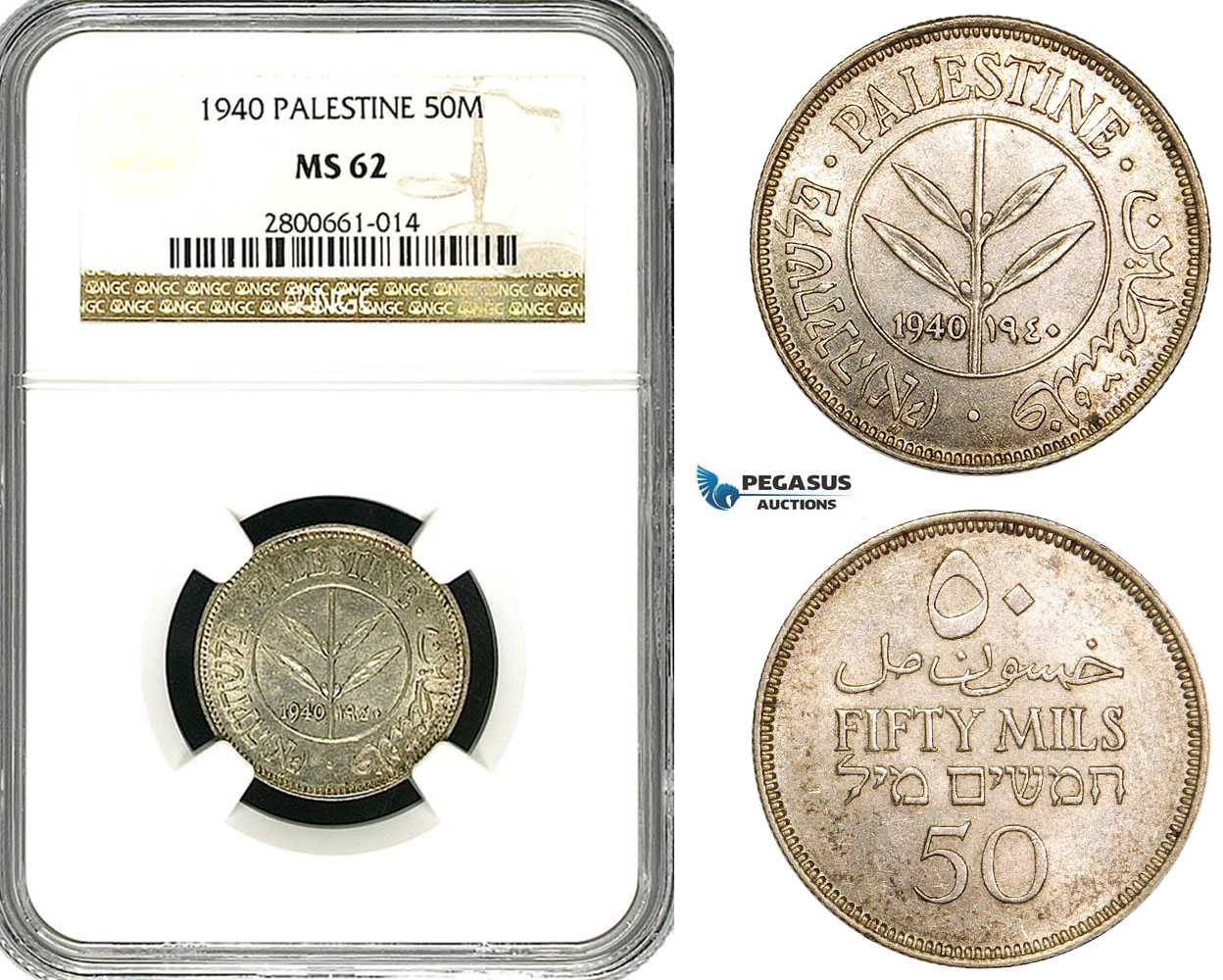 ZB11, Palestine, 50 Mils 1940, Silver, NGC MS62
