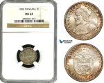 ZB12, Panama, 5 Centesimos 1904, Philadelphia, Silver, NGC MS64