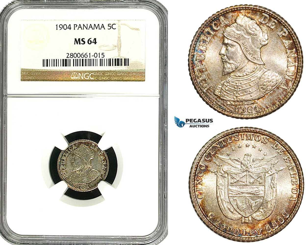 ZB12, Panama, 5 Centesimos 1904, Philadelphia, Silver, NGC MS64