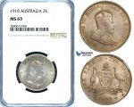 ZB17, Australia, Edward VII, Florin - 2 Shillings 1910, Silver, NGC MS63