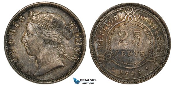 ZB19, British Honduras (Belize) Victoria, 25 Cents 1895, Silver, Dark toned VF-XF