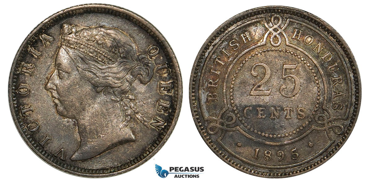 ZB19, British Honduras (Belize) Victoria, 25 Cents 1895, Silver, Dark toned VF-XF