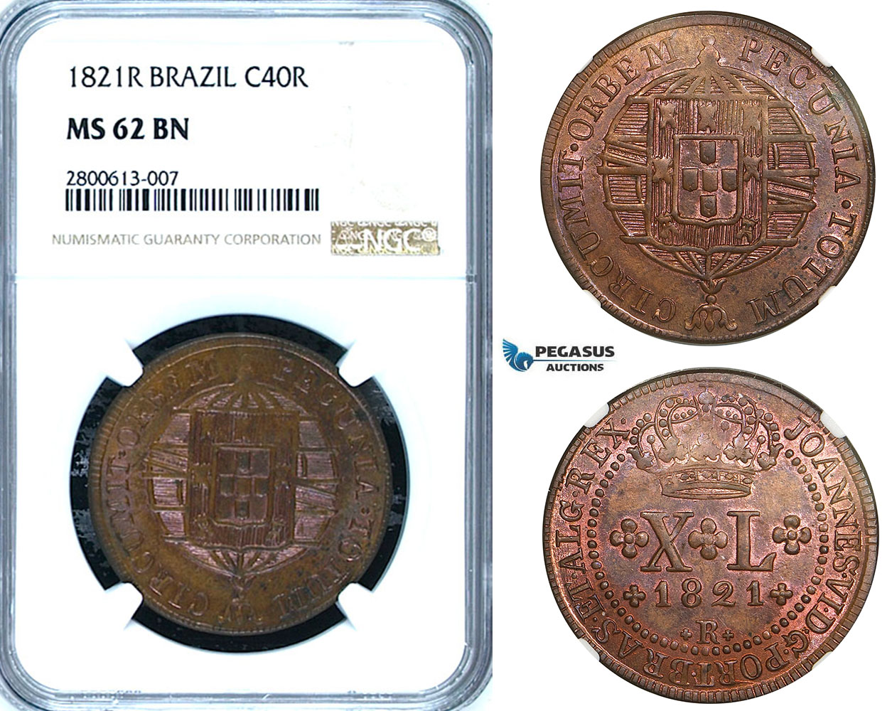 ZB20, Brazil, Joao VI, 40 Reis 1821-R, Rio de Janeiro, NGC MS62BN