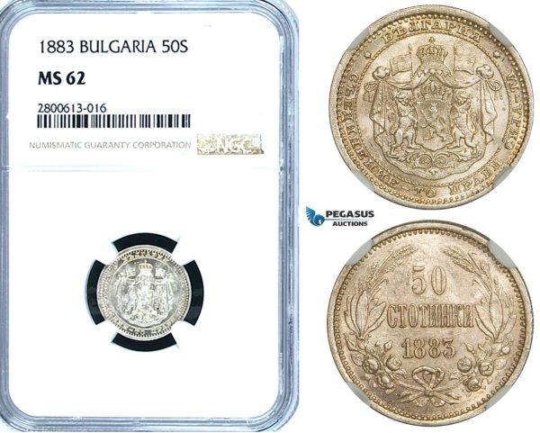 ZB23, Bulgaria, Alexander I, 50 Stotinki 1883, St. Petersburg, Silver, NGC MS62