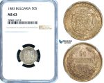 ZB24, Bulgaria, Alexander I, 50 Stotinki 1883, St. Petersburg, Silver, NGC MS63