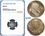 ZB27, Bulgaria, Ferdinand I, 50 Sotinki 1910, Silver, NGC MS64 (Pop 1/2, No finer)