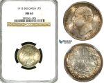 ZB27X, Bulgaria, Ferdinand I, 1 Lev 1913, Silver, NGC MS63