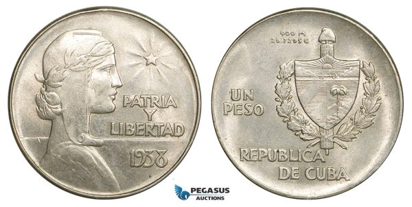 ZB34, Cuba, "ABC" Peso 1938, Silver, AU