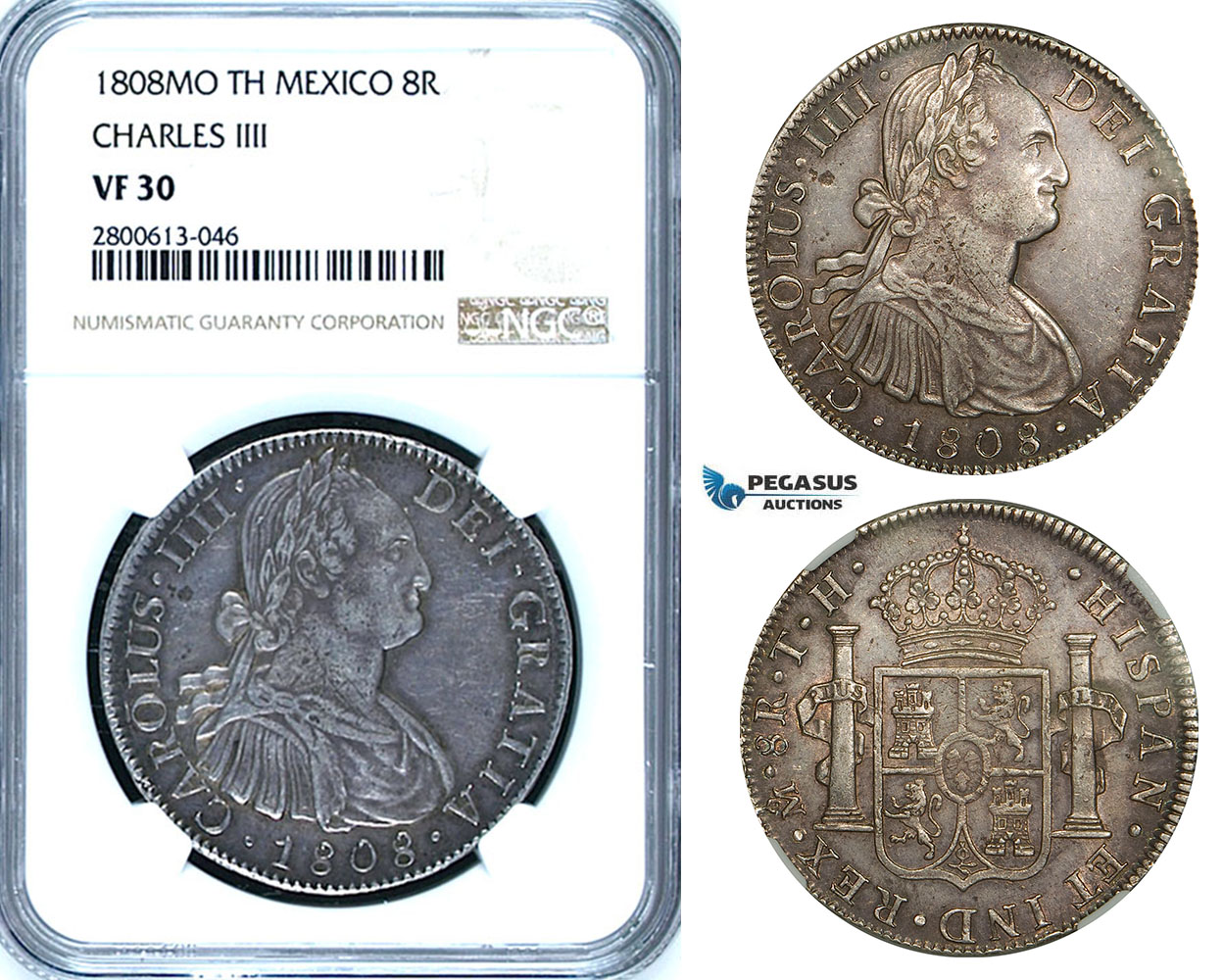 ZB50, Mexico, Charles IV, 8 Reales 1808 Mo TH, Mexico City, Silver, NGC VF30