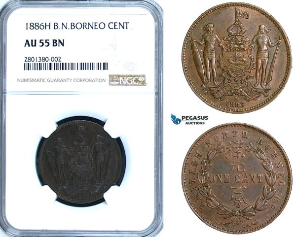 ZB63, British North Borneo, 1 Cent 1886-H, Heaton, NGC AU55BN