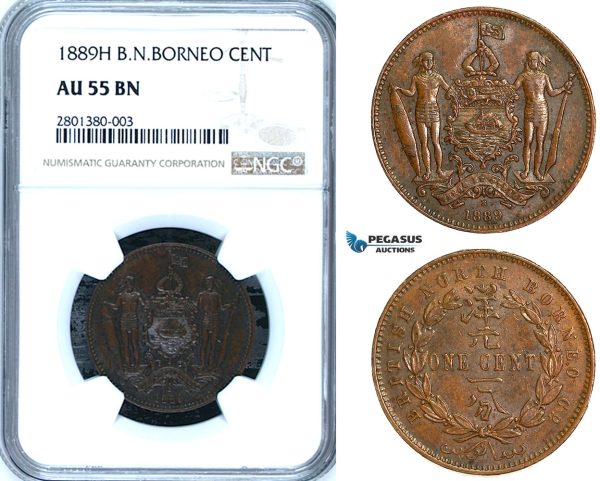 ZB64, British North Borneo, 1 Cent 1889-H, Heaton, NGC AU55BN