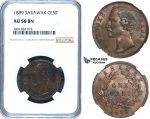ZB77, Sarawak, C. Brooke Rajah, 1 Cent 1889, Heaton, NGC AU58BN, Pop 2