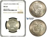 ZB88, Colombia, 50 Centavos 1922 (P) Silver, NGC MS64, Pop 2