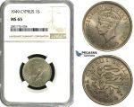 ZB89, Cyprus, George VI, 1 Shilling 1949, NGC MS65, Pop 1/7, No finer!