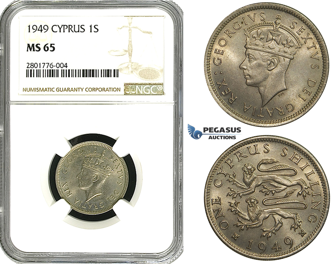 ZB89, Cyprus, George VI, 1 Shilling 1949, NGC MS65, Pop 1/7, No finer!