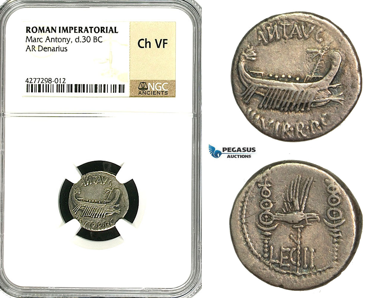 ZC04, Roman Imperatorial, Marcus Antonius (32-30 BC) AR Denarius (3.41g) Galley, NGC Ch VF