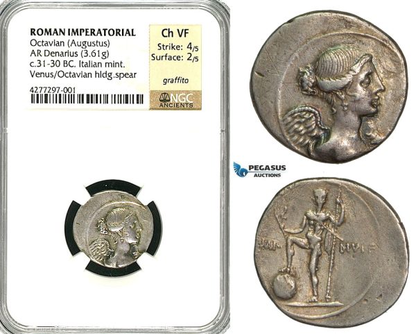 ZC05, Roman Imperatorial, Octavian (27 BC - 14 AD) AR Denarius (3.61g) Rome, 36-30 BC, Neptune, NGC Ch VF