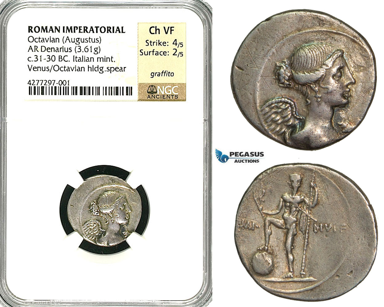 ZC05, Roman Imperatorial, Octavian (27 BC - 14 AD) AR Denarius (3.61g) Rome, 36-30 BC, Neptune, NGC Ch VF