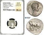 ZC06, Roman Empire, Augustus (27 BC - 14 AD) AR Denarius (3.70g) Lugdunum (Lyon) 15-13 BC, Bull, NGC Ch XF