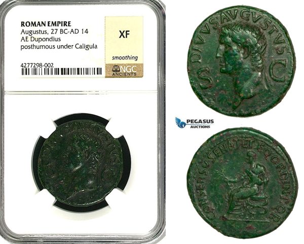 ZC10, Roman Empire, Divus Augustus (d. 14 AD) Æ Dupondius (14.51g) Rome, 37-41 AD (Struck under Caligula) NGC XF