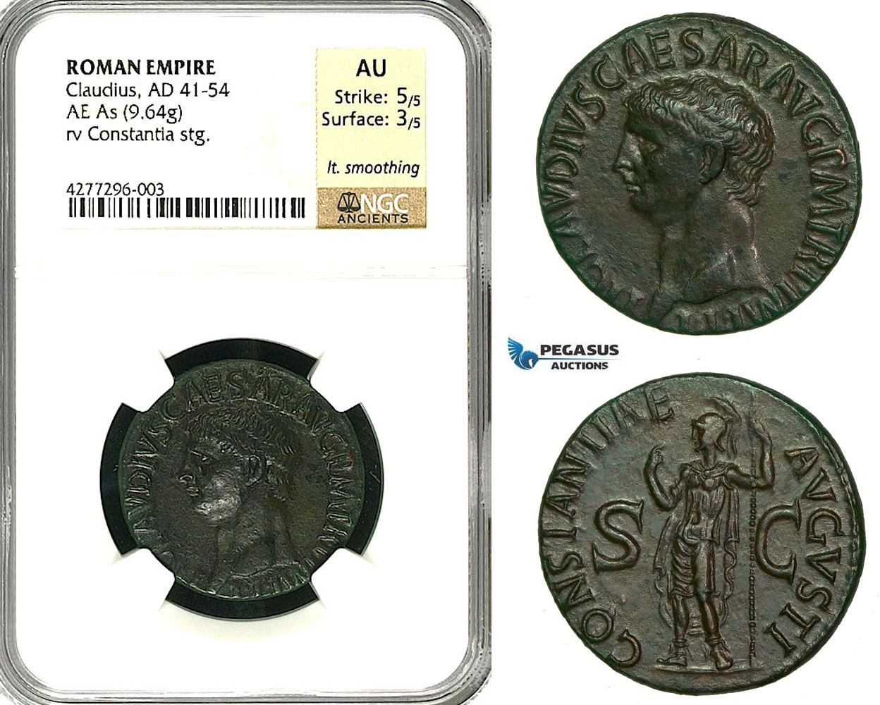 ZC17, Roman Empire, Claudius (41-54 AD) Æ AS (9.64g) Rome, 50-54 AD, Constantia, NGC AU