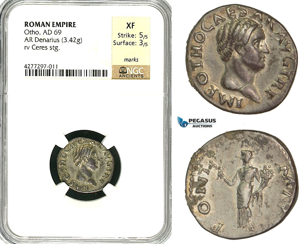 ZC24, Roman Empire, Otho (69 AD), AR Denarius (3.42g) Rome, Ceres, Rare! NGC XF