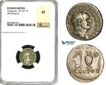 ZC27, Roman Empire, Vespasian  (69-79 AD), AR Denarius (3.21g) Rome, 72-73 AD, Sacrificial implements, Patina! NGC XF