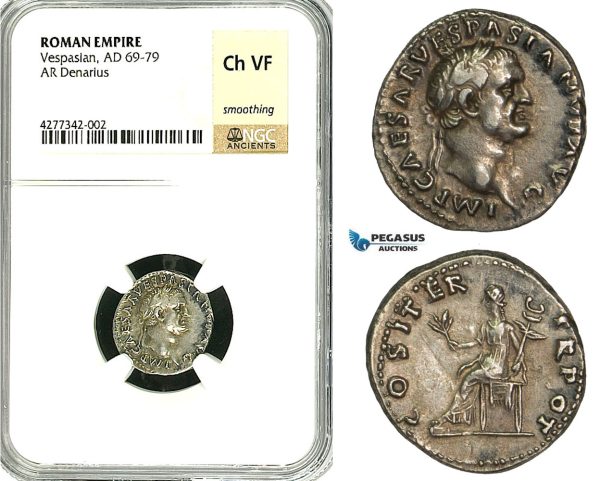 ZC29, Roman Empire, Vespasian (69-79 AD), AR Denarius (3.22g) Rome, 70 AD, Pax, NGC Ch VF
