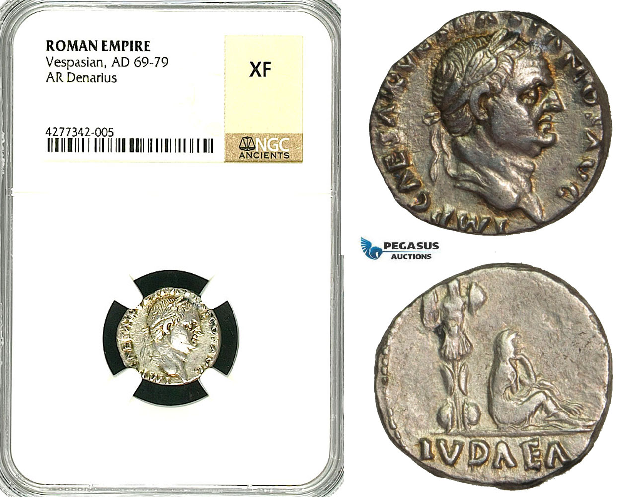 ZC32, Roman Empire, Vespasian (69-79 AD), AR Denarius (3.01g) Rome, 69-70 AD, "Judaea capta" NGC XF