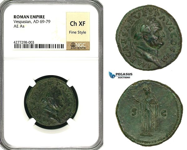 ZC34, Roman Empire, Vespasian (69-79 AD) Æ As (10.70g) Rome, 76 AD, Spes, NGC Ch XF, Fine Style