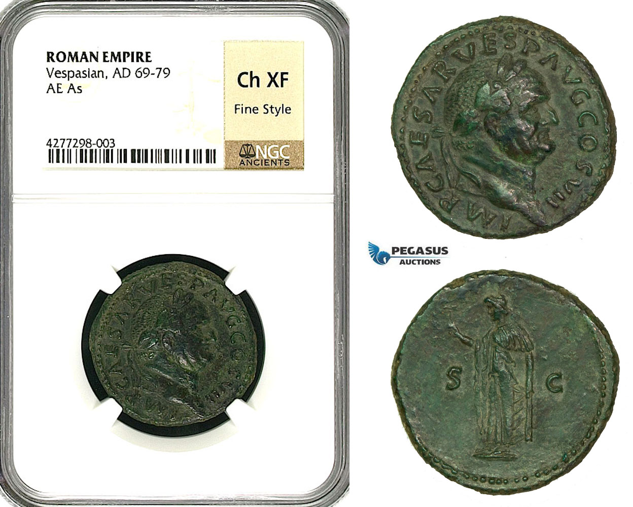 ZC34, Roman Empire, Vespasian (69-79 AD) Æ As (10.70g) Rome, 76 AD, Spes, NGC Ch XF, Fine Style