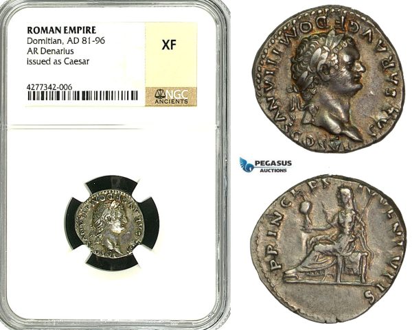 ZC35, Roman Empire, Domitian (81-96 AD), AR Denarius (3.46g) Rome, 79 AD, Vesta, NGC XF