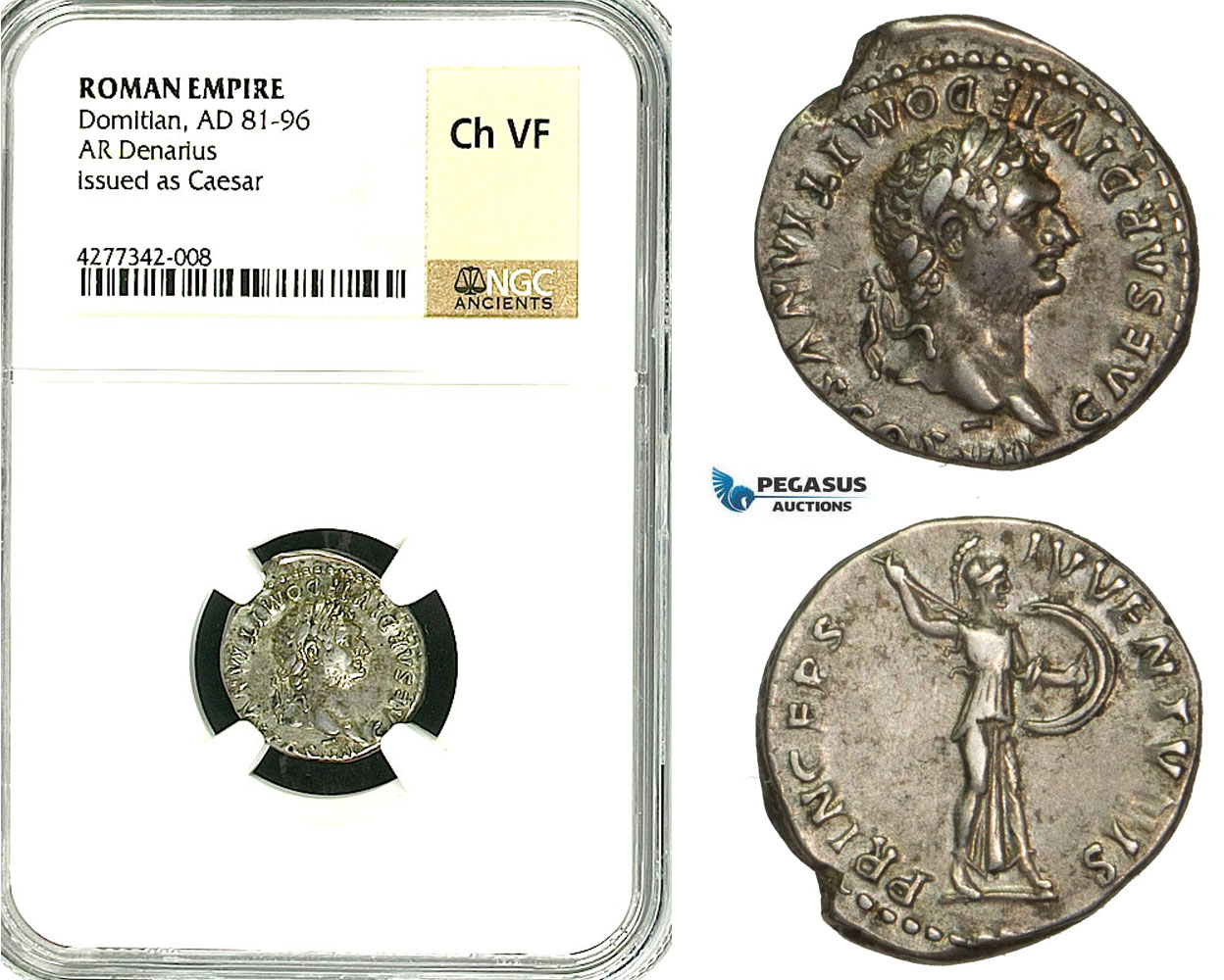 ZC37, Roman Empire, Domitian (81-96 AD), AR Denarius (3.40g) Rome, Struck under Titus, Rome, Minerva, NGC Ch VF