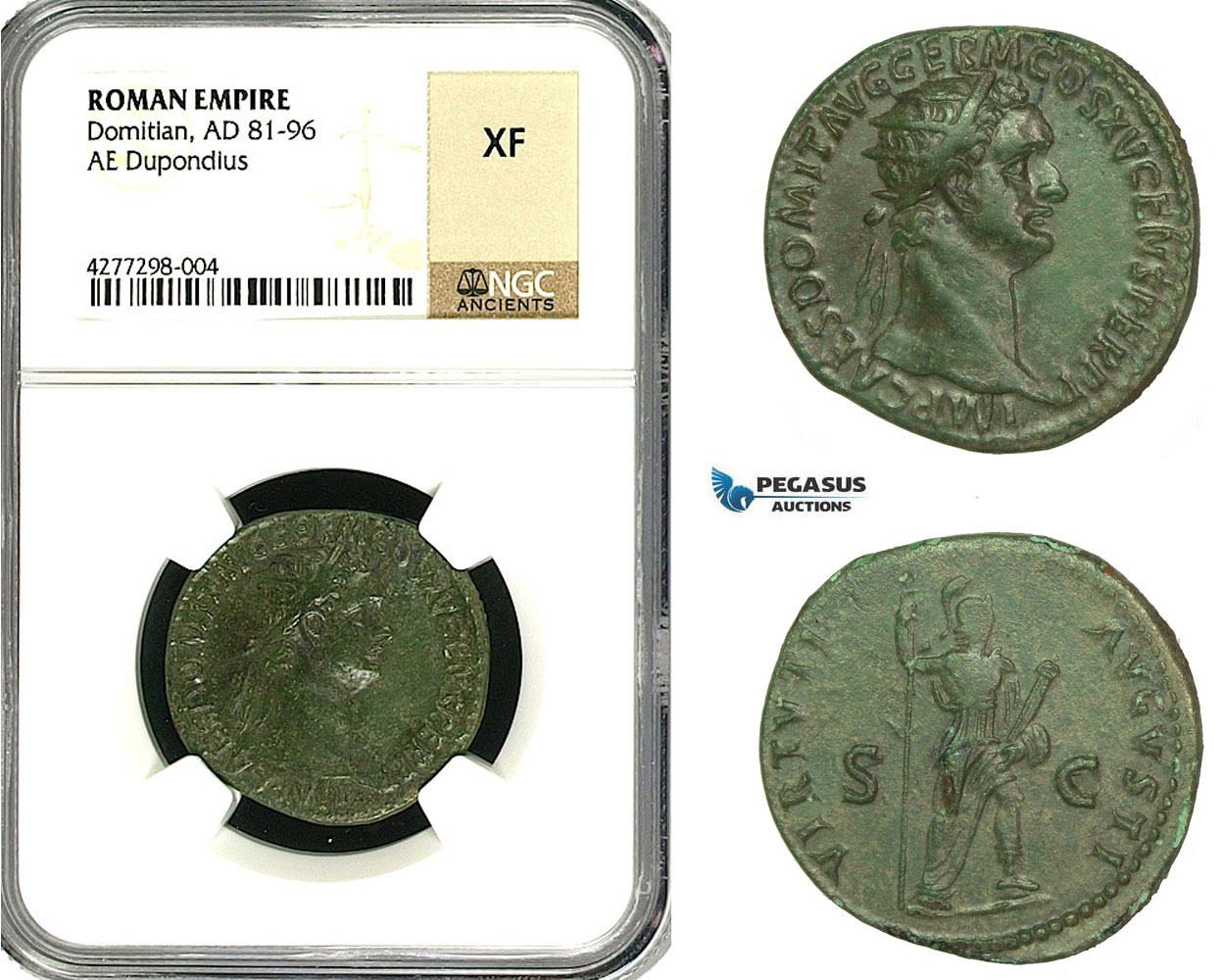 ZC38, Roman Empire, Domitian (81-96 AD) Æ Dupondius (10.07g) Rome, 90-91 AD, Virtus, NGC XF