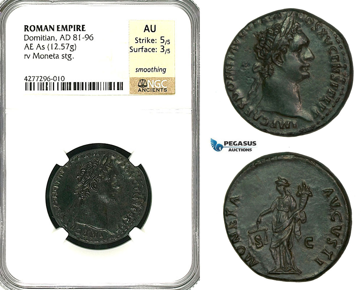 ZC40, Roman Empire, Domitian (81-96 AD) Æ As (12.57g) Rome, 90-91 AD, Moneta, NGC AU