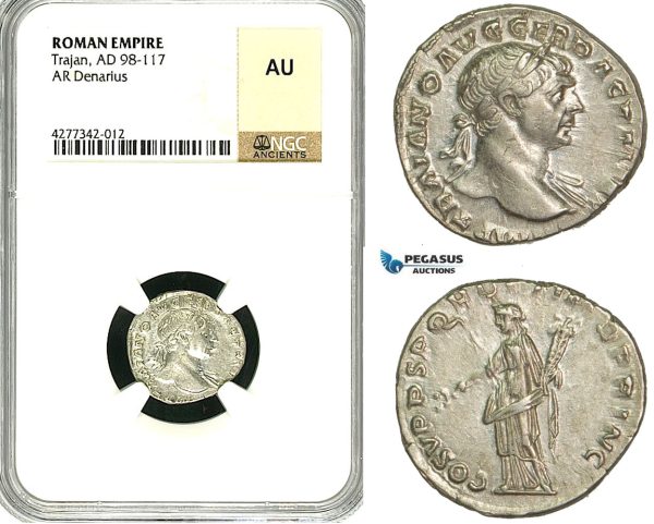 ZC43, Roman Empire, Trajan (98-117 AD), AR Denarius (3.45g) Rome, 108-109 AD, Felicitas, NGC AU