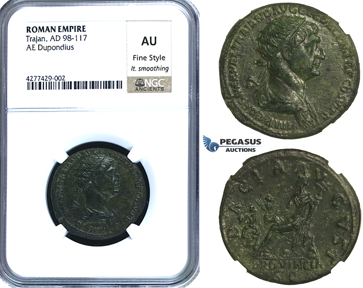 ZC47, Roman Empire, Trajan (98-117 AD) Æ Dupondius, Rome, 112-114 AD, Dacia, NGC AU, Fine Style