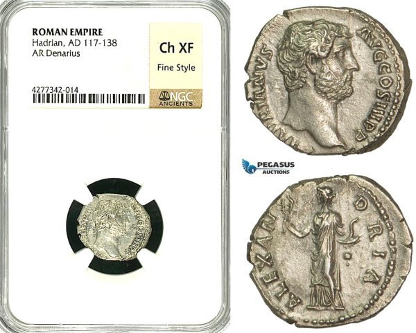 ZC48, Roman Empire, Hadrian (117-138 AD), AR Denarius (3.20g) Rome, 134-138 AD, Alexandria, NGC Ch XF, Fine Style