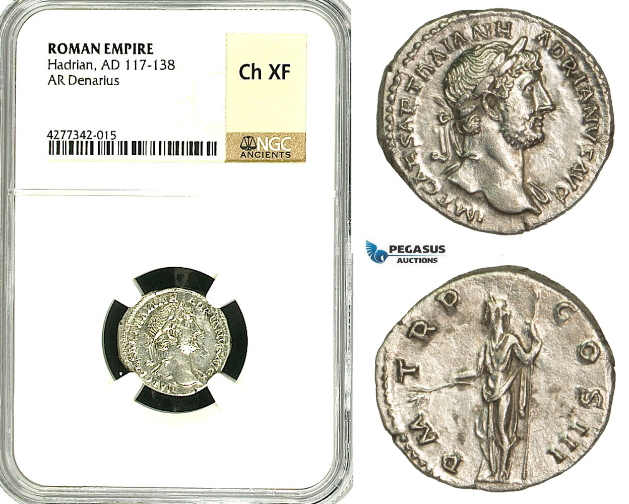 ZC50, Roman Empire, Hadrian (117-138 AD), AR Denarius (3.20g) Rome, 119-122 AD, Pax, NGC Ch XF