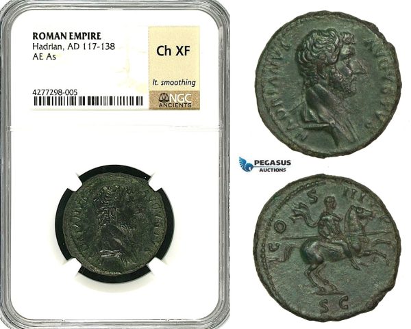 ZC53, Roman Empire, Hadrian (117-138 AD) Æ As (10.69g) Rome, 132-135 AD, Horse, NGC Ch XF