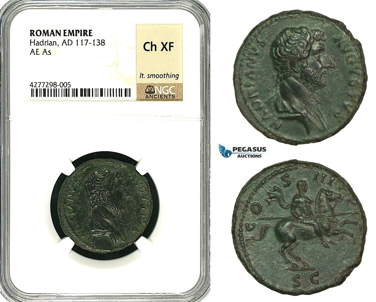 ZC53, Roman Empire, Hadrian (117-138 AD) Æ As (10.69g) Rome, 132-135 AD, Horse, NGC Ch XF