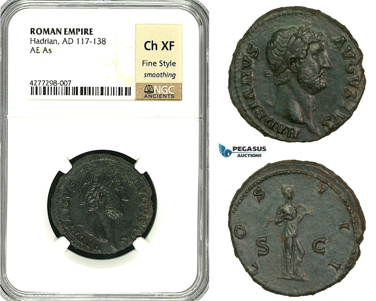ZC55, Roman Empire, Hadrian (117-138 AD) Æ As (11.19g) Rome, 125-128 AD, Salus, NGC Ch XF, Fine Style