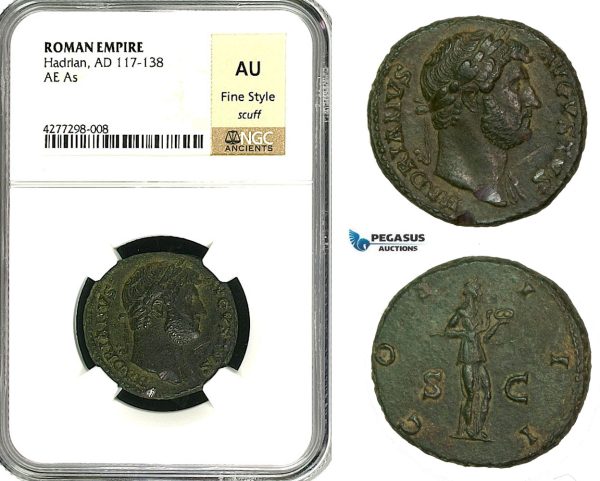 ZC56, Roman Empire, Hadrian (117-138 AD) Æ As (12.14g) Rome, 125-128 AD, NGC AU, Fine Style