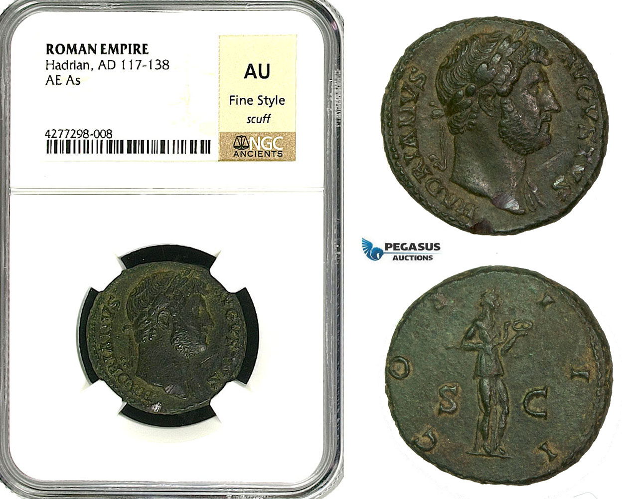 ZC56, Roman Empire, Hadrian (117-138 AD) Æ As (12.14g) Rome, 125-128 AD, NGC AU, Fine Style