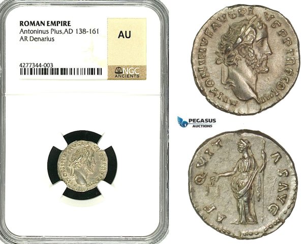 ZC58, Roman Empire, Antoninus Pius (138-161 AD), AR Denarius (2.48g) Rome, Aequitas, NGC AU
